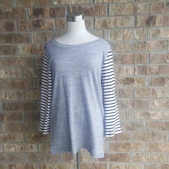 J. CREW Gray & Striped T-Shirt - Size Large - Picture 1 of 4